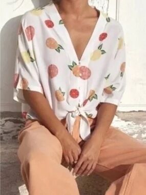 Rails Thea Citrus Tie-Front Fruit Print Blouse